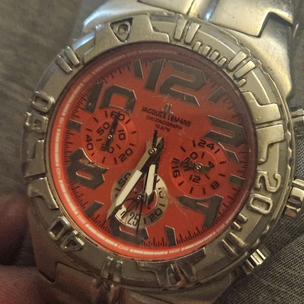 Jacques Lemans Silver and Red Men's Chrono Watch